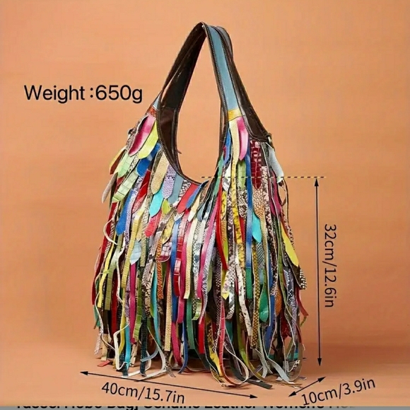 NWT! Multicolor Fringe Hobo Bag - Picture 6 of 10
